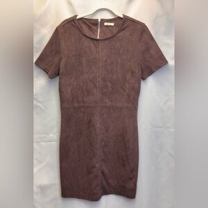 Petite Studio Brown Faux Suede Short Sleeve Sheath Dress Size Medium